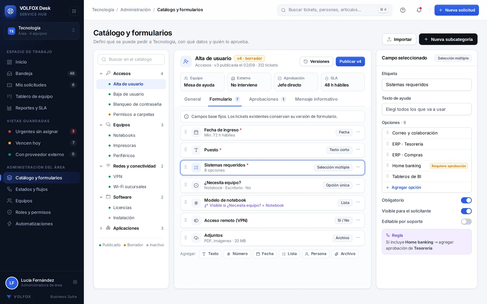 Constructor de formularios del catálogo de servicios